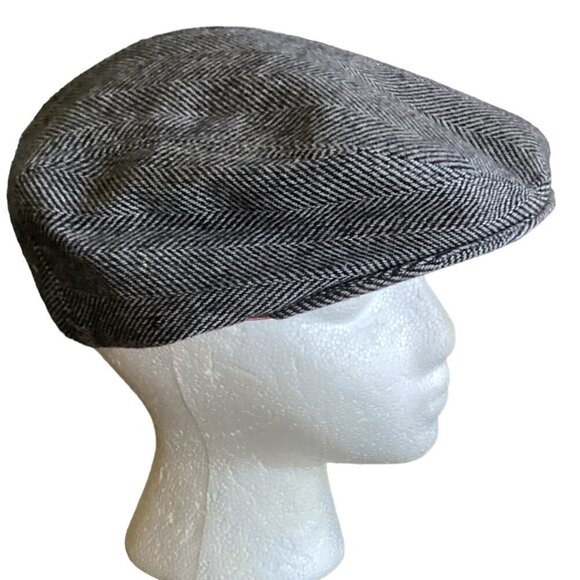 Totes Herringbone Tweed Newsboy/Cabbie/Golf Hat Sz Small Black #153B - Picture 1 of 7